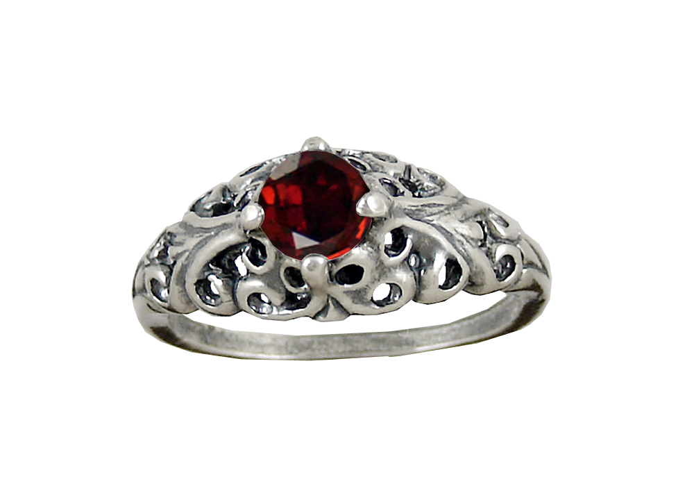 Sterling Silver Filigree Ring With Faceted Garnet Size 9